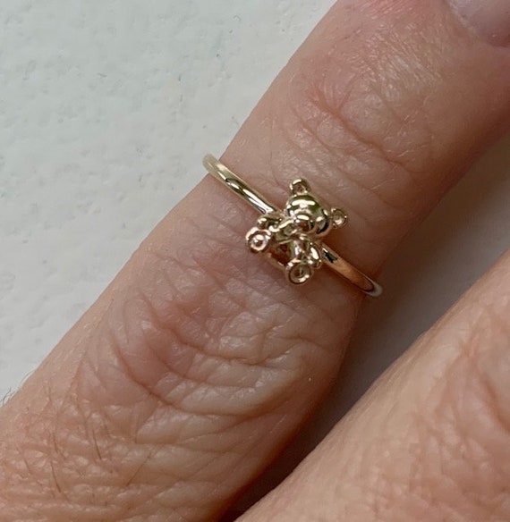 14k Solid Gold Teddy Bear Ring. Baby Teddy Bear Ring, Pinkie Teddy Bear Ring.  - Etsy