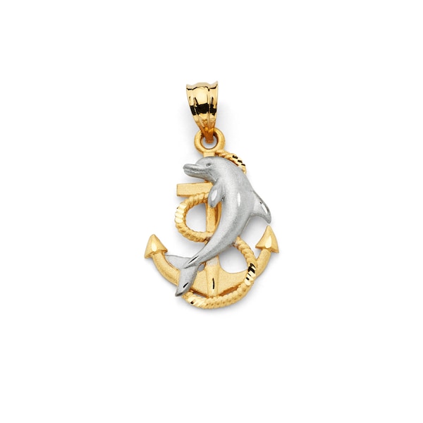 14k Two-Tone Dolphin Pendant, Gold Dolphin Pendent, Two-Tone Dolphin Pendant, Nautical Pendent, Dolphin, Ocean, Nautical, Anchor