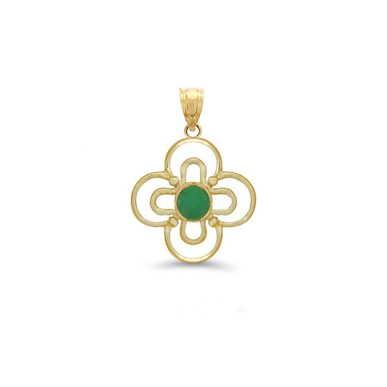 14k solid gold genuine emerald clover pendant. Emerald floral jewelry, image 1