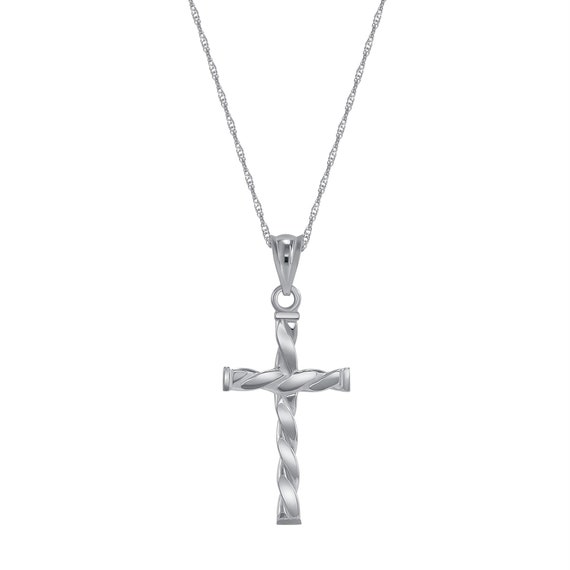 14k White Gold Religious Faith Cross Pendant - 24.25x16mm, 1.1 Grams, Hypoallergenic Women's Necklace Pendant
