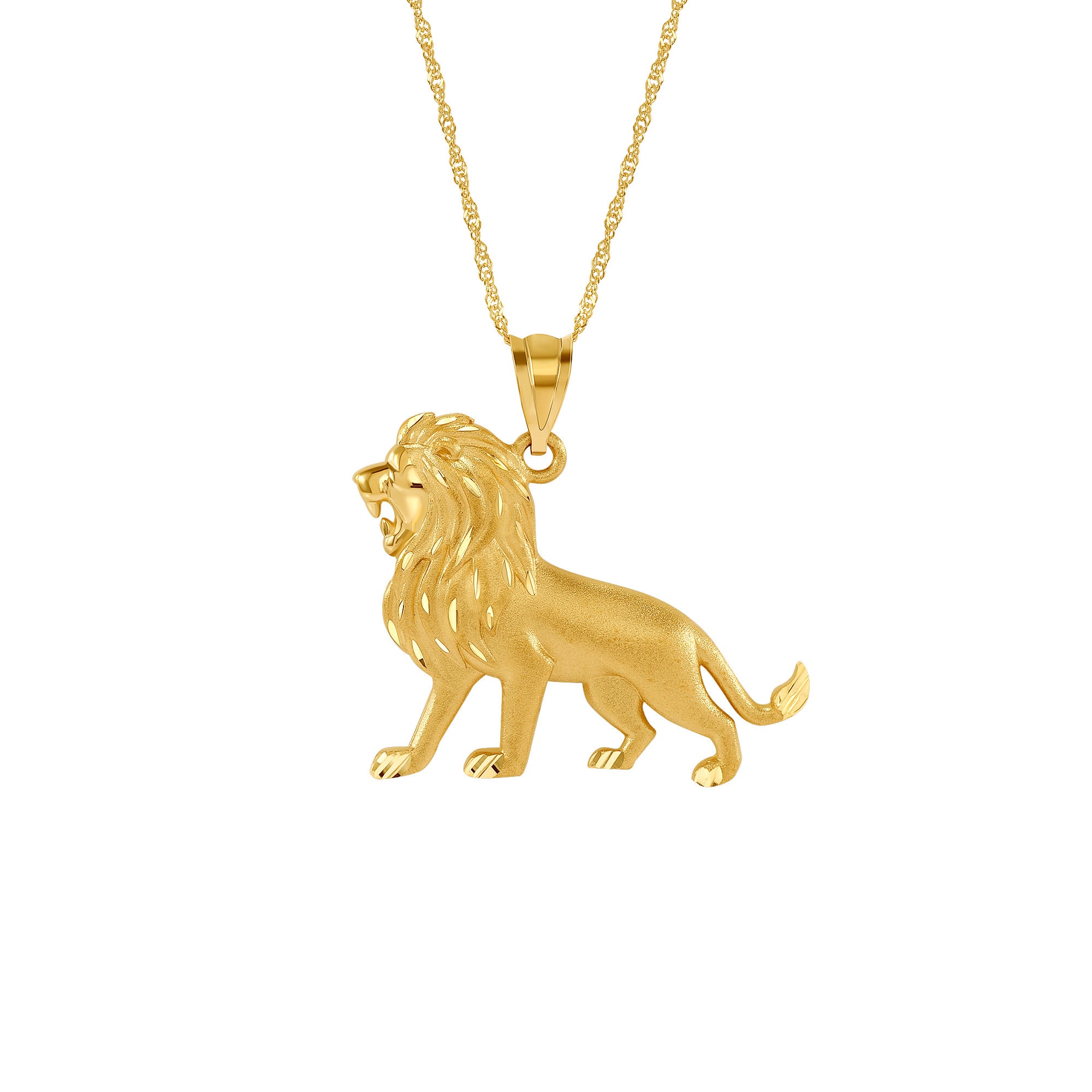14k solid gold lion pendant on 18 solid gold chain Etsy