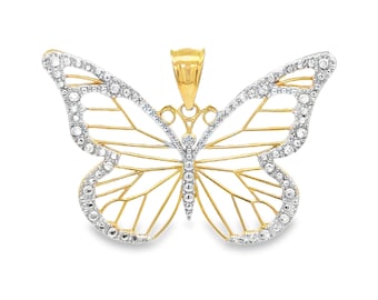 14k Gold Two toned Webbed Butterfly with Diamond Cut Accent.