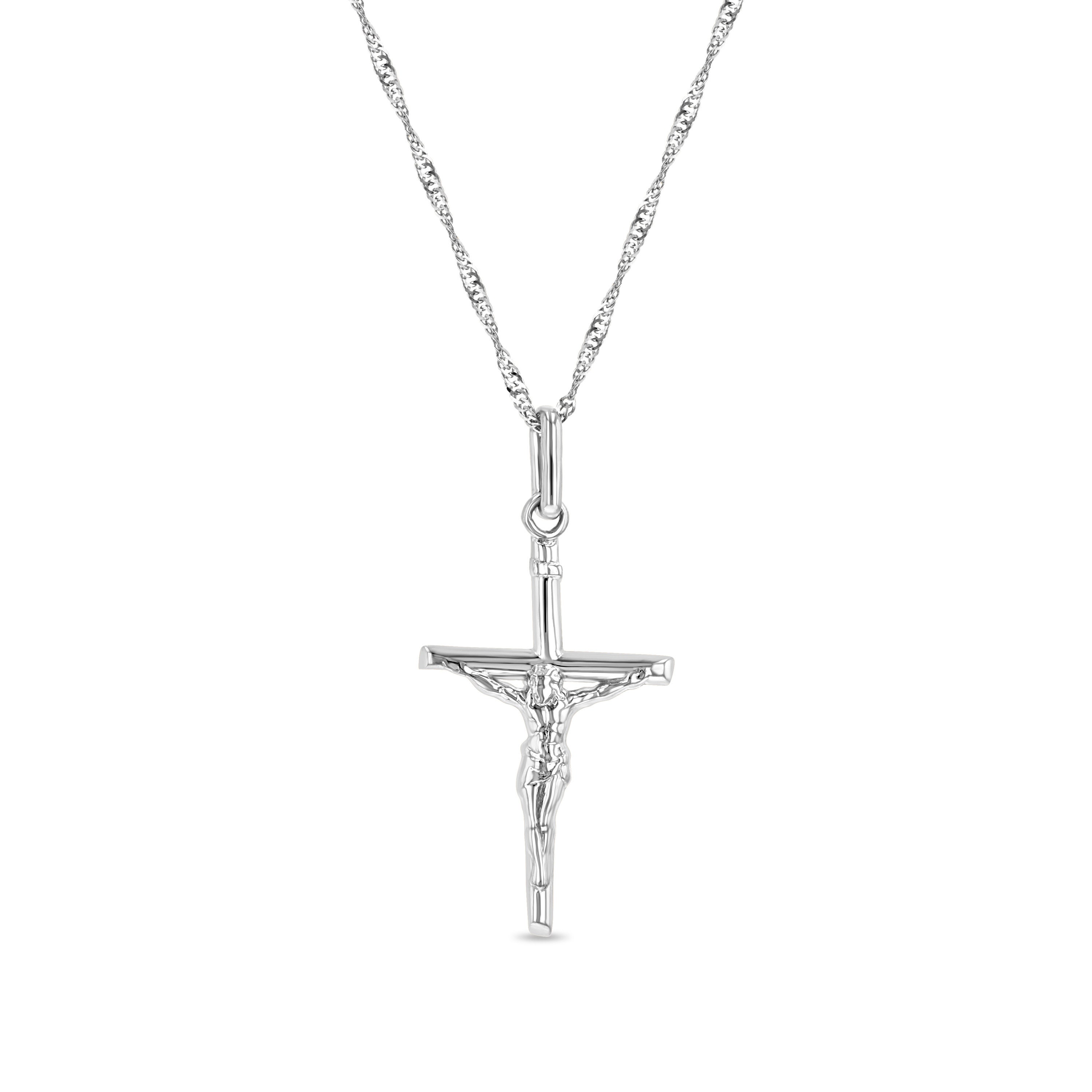 14k Solid Gold Tiny Crucifix Pendant on 