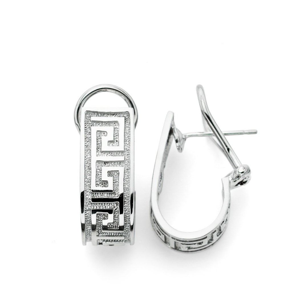 ピアス KING ICE STERLING SILVER ICED GREEK KEY HOOP EARRINGS Iced Greek Key Hoop Earrings | Sterling Silver Earrings