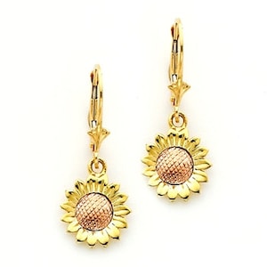 14k gold Two tone lever back Sunflower earrings.