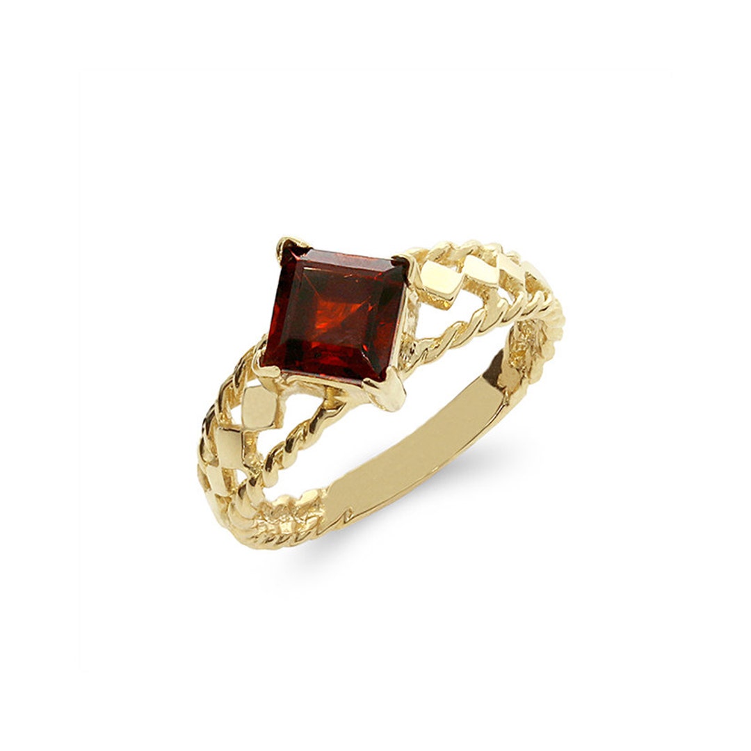 14k Solid Gold Genuine Garnet Ring. Birthstone Ring. Fancy - Etsy
