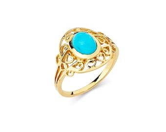 14K Yellow Gold Turquoise Ring, Turquoise Ring, Gold Ring, Turquoise Jewelry, Gold Jewelry, Fancy Ring, Fancy Jewelry, Turquoise, Ring