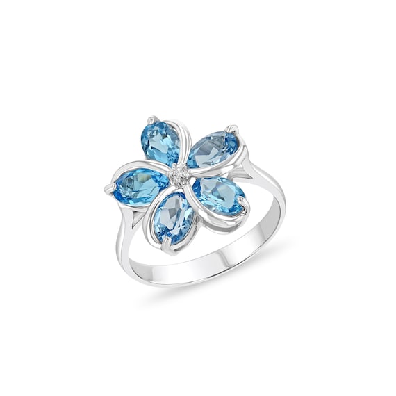 Genuine Diamond Ring with Flower Design Rhodium on Sterling Silver Genuine Diamond Ring with Flower Design Rhodium on Sterling Silver