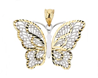 14K Yellow & White Gold Butterfly Pendant - Nature Lover Gift