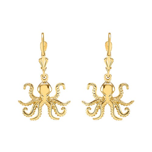 14k Solid Gold Octopus Lever Earrings. Sealife Earrings. Etsy