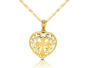 14K Yellow Gold US Flag With Cross Heart Pendant With  display picture 1