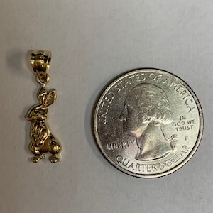 14k Solid Gold Bunny Pendant. Easter Bunny Pendant on 18