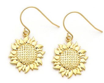 14K gold Sunflower Earring on Fish Hook Wires