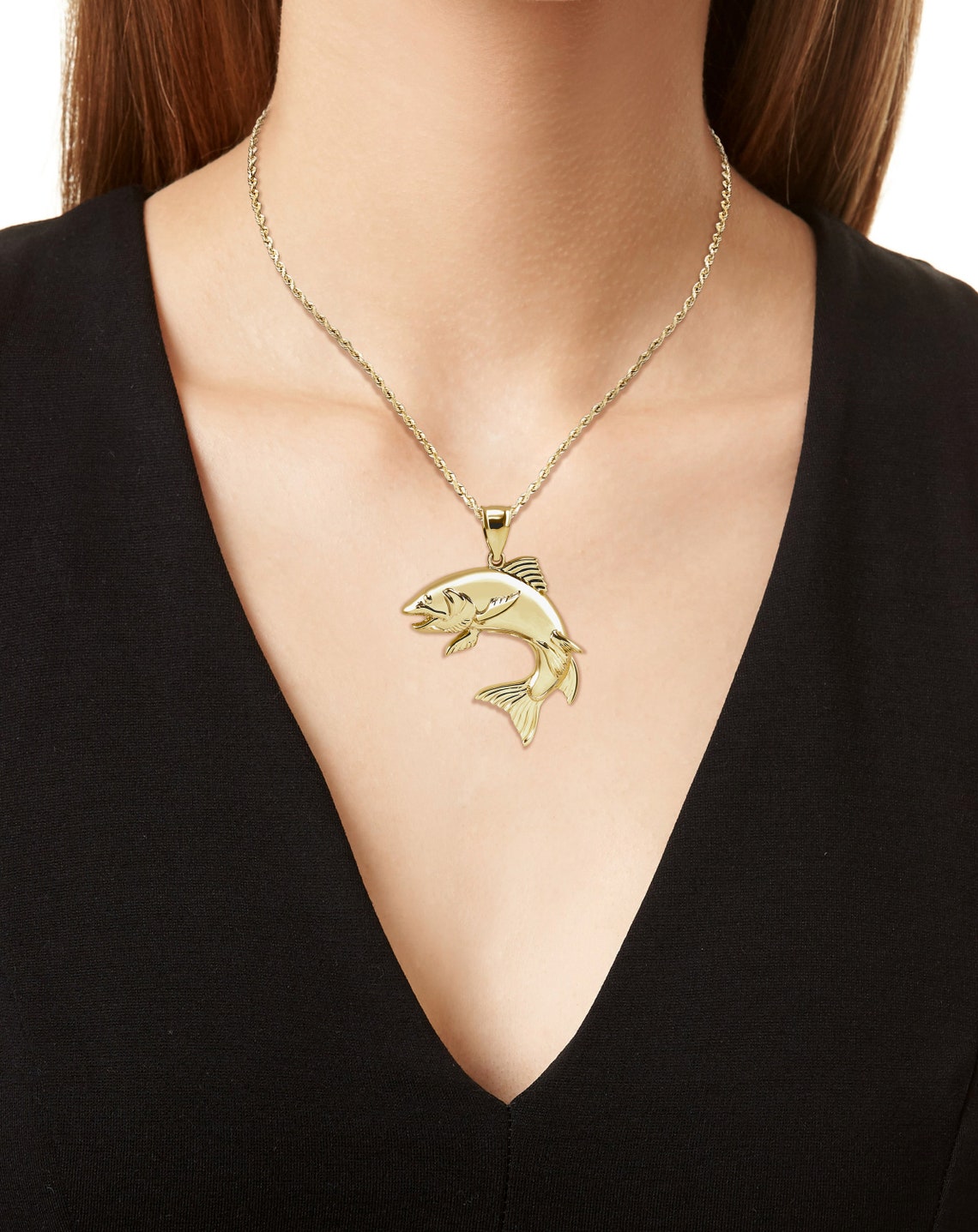 14k Solid Gold Fish Pendant. Fish Pendant Etsy UK