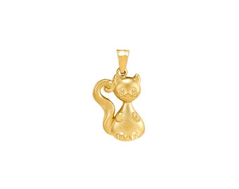 May include: A gold-colored pendant shaped like a sitting cat with a curled tail.