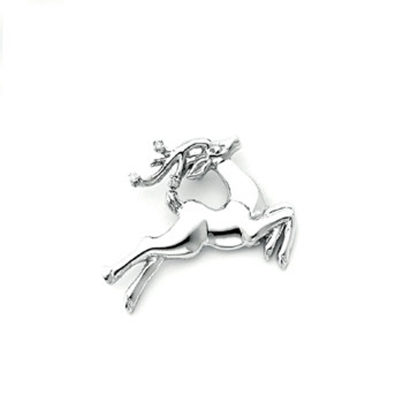 14k solid white gold Deer pendant with .08ct diamonds.