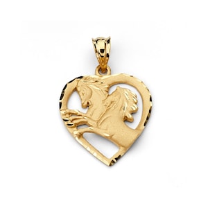 14K Yellow Gold Horse Pendant, Heart Horse pendant, Horse Jewelry, Gold Horse, Animal Jewelry, Double Horse Pendant, Gold Pendant, Horse