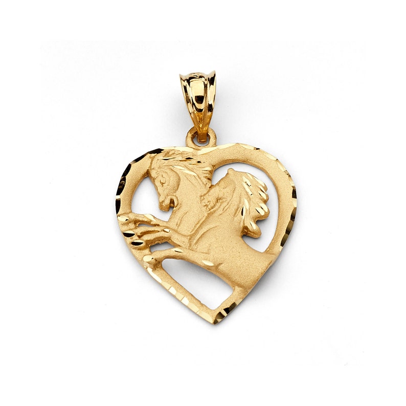 14K Yellow Gold Horse Pendant Heart Horse Pendant Horse Etsy