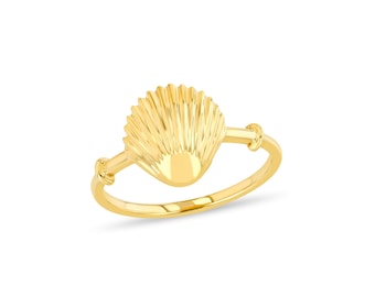 14k Solid Gold Sea Shell Ring: High Polish Finish