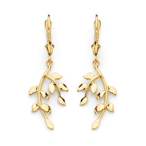 14k Solid Gold Leaf Ohrringe: Natur Inspirierter botanischer Schmuck