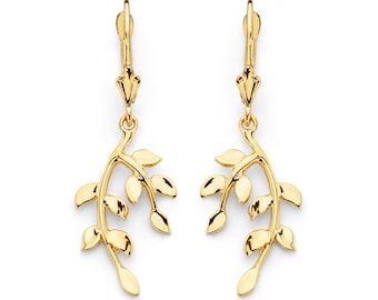 14k massief bladgoudoorbellen: door de natuur geïnspireerde botanische sieraden