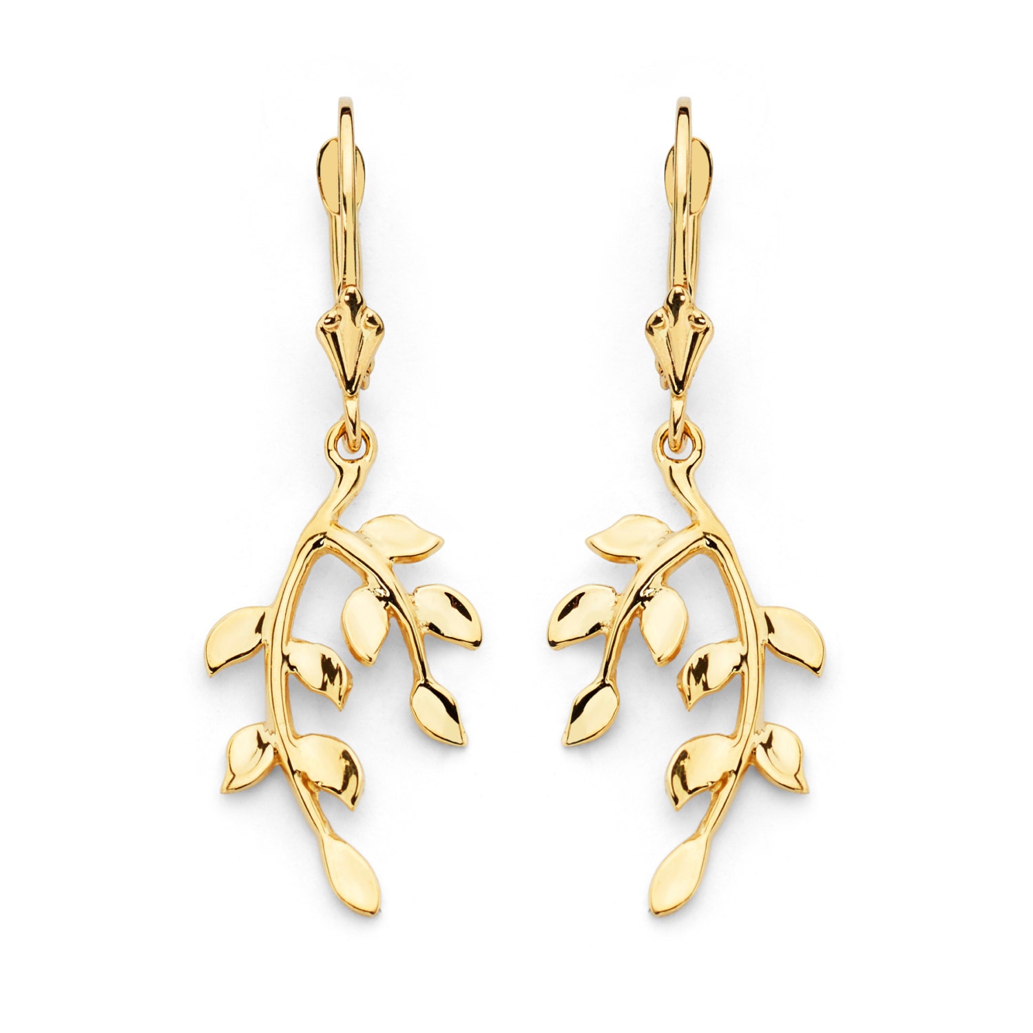 14K Gold Leaf Earrings 14K Solid Gold Leaf Earrings Leaf Etsy