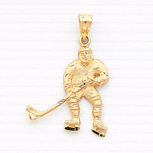 14k Gelbgold Hockeyspieler Anhänger: Wintersport Anhänger