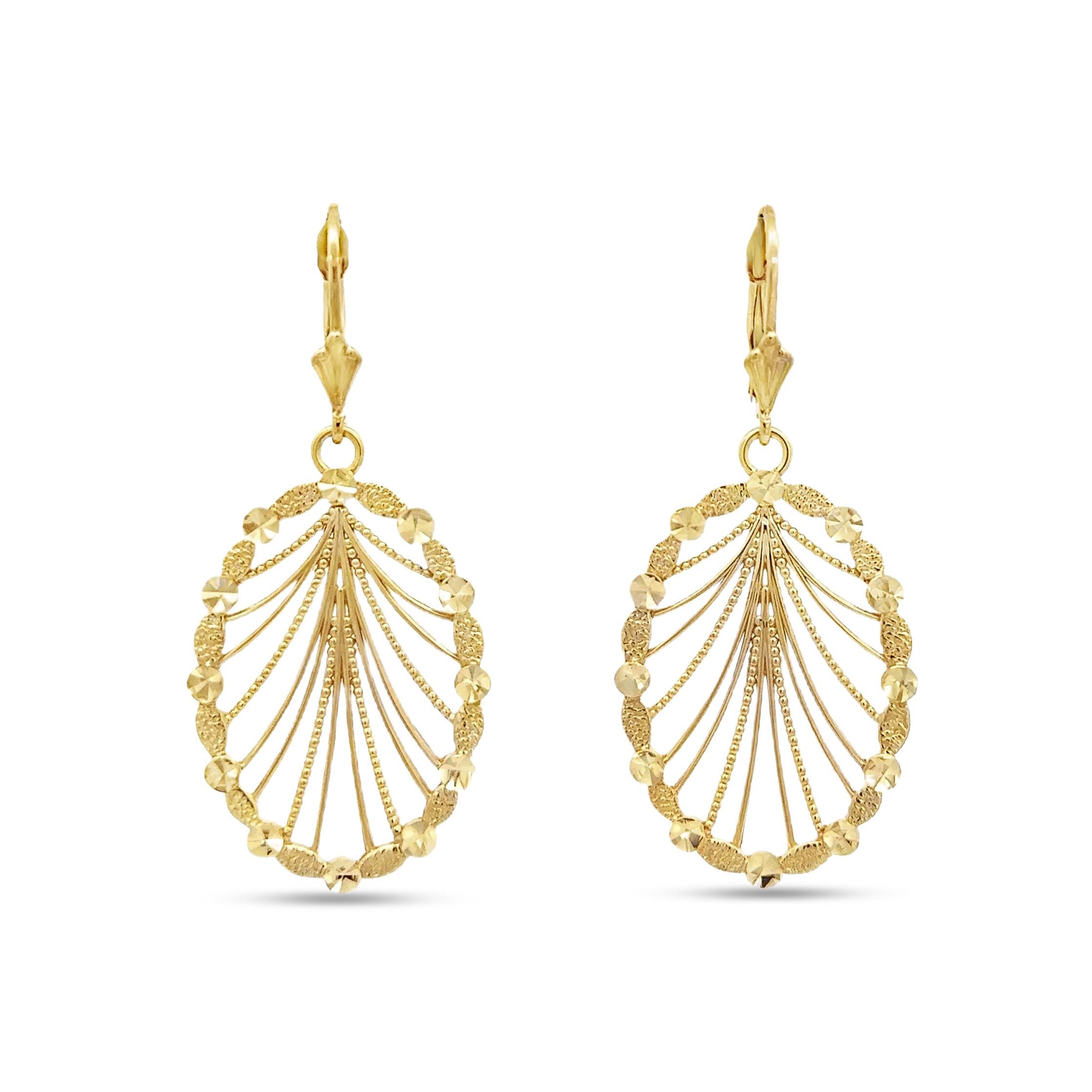 14k Solid Gold Drop Earrings on Fleur De Lis Lever Backs. - Etsy