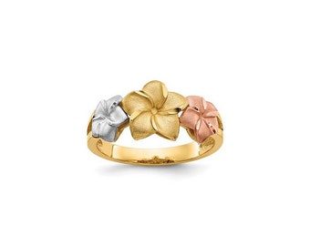 14k gold tri color plumeria ring. plumeria ring, flower ring, flower, plumeria, Floral