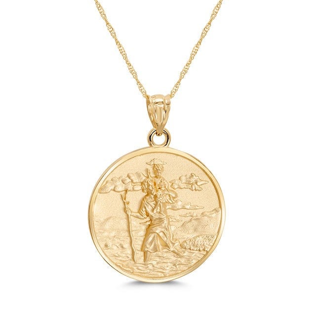 14k Solid Gold St Christopher Pendant 