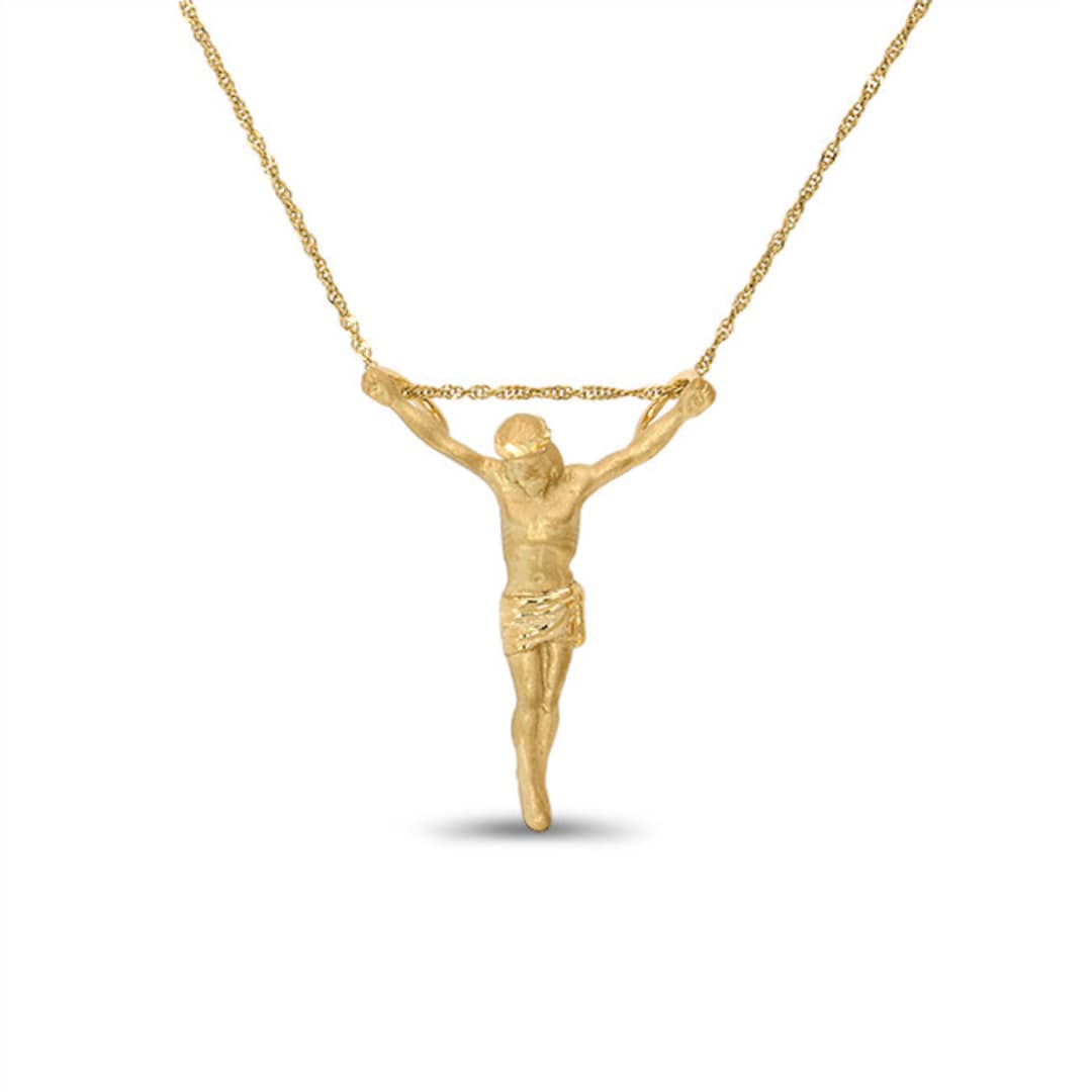 14k Solid Gold Jesus Pendant/slide on an 18 Solid Gold Etsy