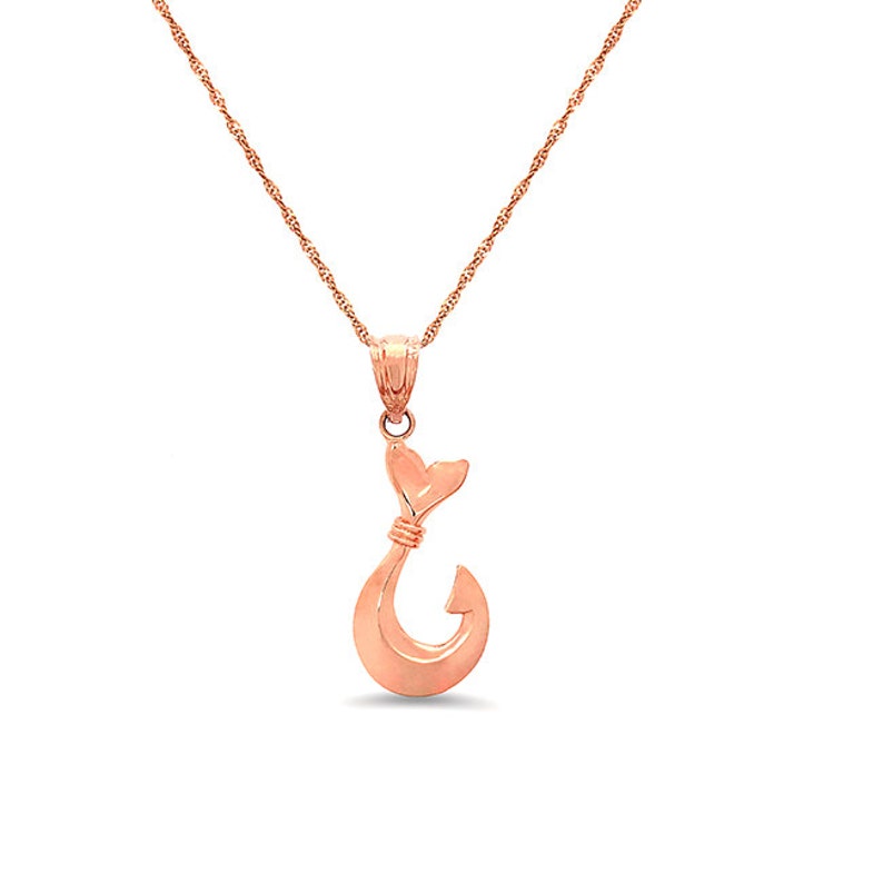 14k solid gold fisherman's hook necklace. fish hook Etsy