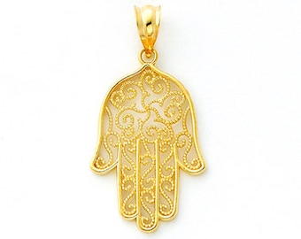 14k Gold Filigree Hamsa Pendant