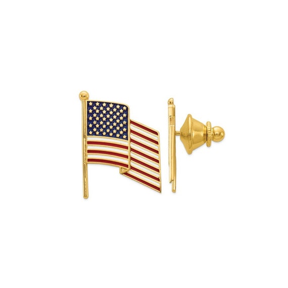 14k Solid Gold Enameled American Flag Pin/tie