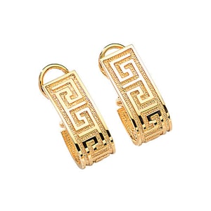 14k Yellow Gold Greek Key Earrings: Elegant French Clip Design