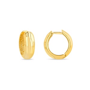 14k solid gold huggie hoop earrings.