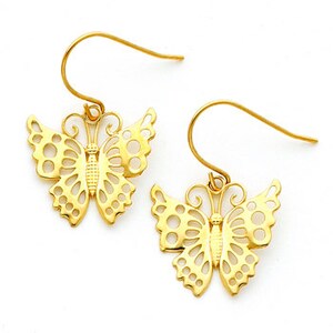 14Kt Yellow Polished Gold Butterfly Earrings on Fish Hooks