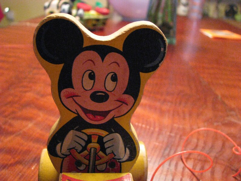 Vintage Fisher Price Mickey Mouse Puddle Jumper Car Wood Pull Etsy