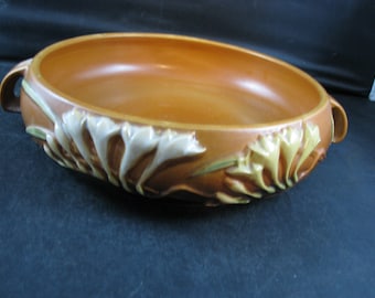 Vintage Roseville Pottery Tangerine Brown Freesia Bowl 465-8