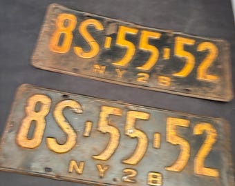 Vintage Pair of  1928 New York State License Plates