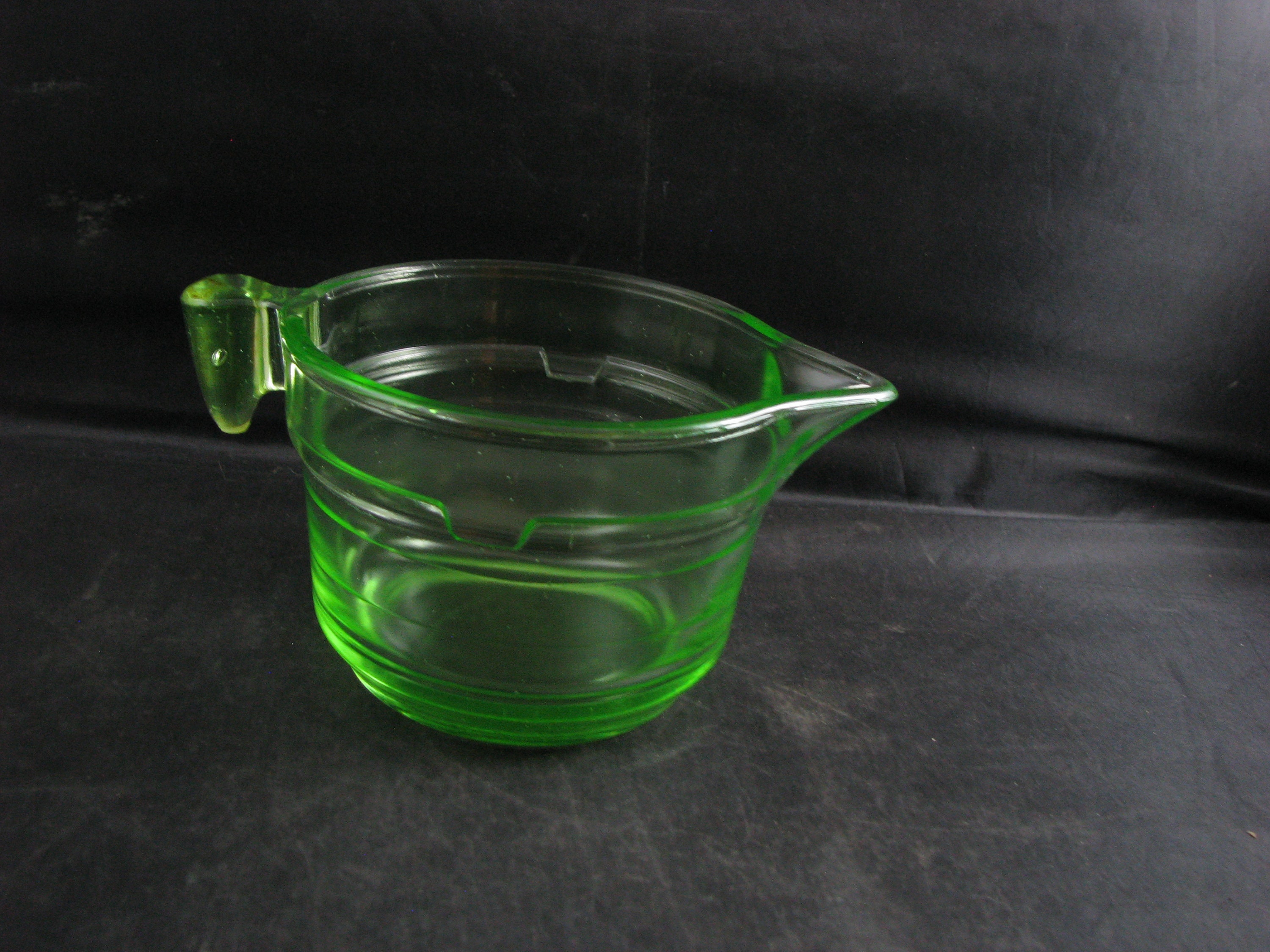 Vintage Vaseline 2 Cup Measuring Cup Pitcher Uranium Green Depression Glass