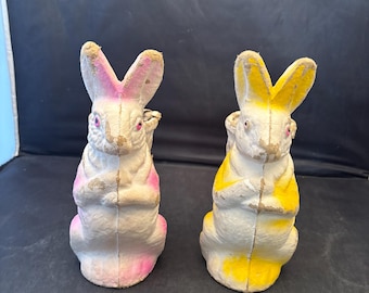 Two Vintage 1940’s Paper Mache Easter Bunny Candy Containers