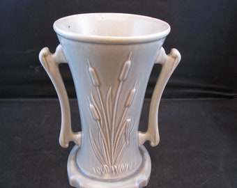 Pottery Vase Cattail Double Handle Light Blue/Grey Cameron Clay Company