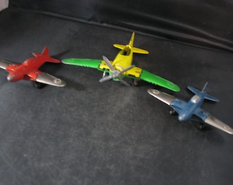 3 Vintage Hubley Kiddie Toy Die Cast Metal Folding Wing Military Airplanes