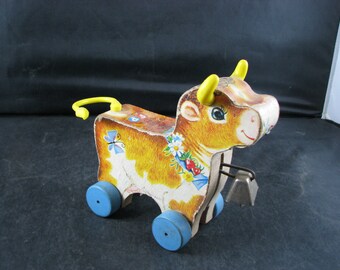 Vintage Fisher Price Bossy Bell Cow Pull Toy