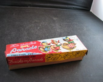 Vintage Friction Toy Ducks On Parade With Original Box