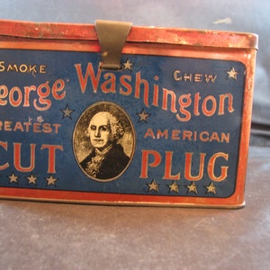Vintage George Washington Cut Plug Tobacco Tin With Handle