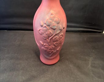 Vintage Van Briggle Pottery Mulberry Rose Dogwood Floral Relief Vase