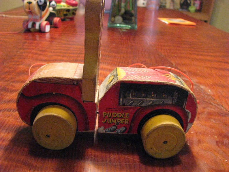 Vintage Fisher Price Mickey Mouse Puddle Jumper Car Wood Pull Etsy