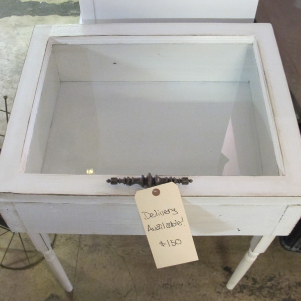 MOVING SALE!! Handmade White Antique Finish Window Shadow Box Side Table Beach House Furniture